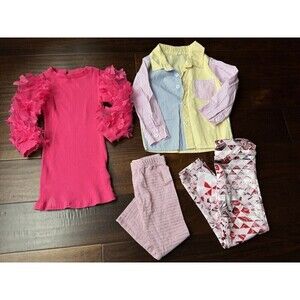 3T Girl's 4 pieces Clothing Bundle Spring Summer butterfly dress shirt leggings